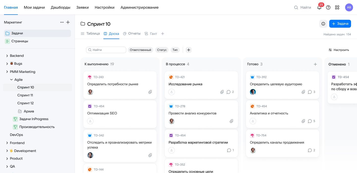 Канбан-доска в Проектах VK WorkSpace